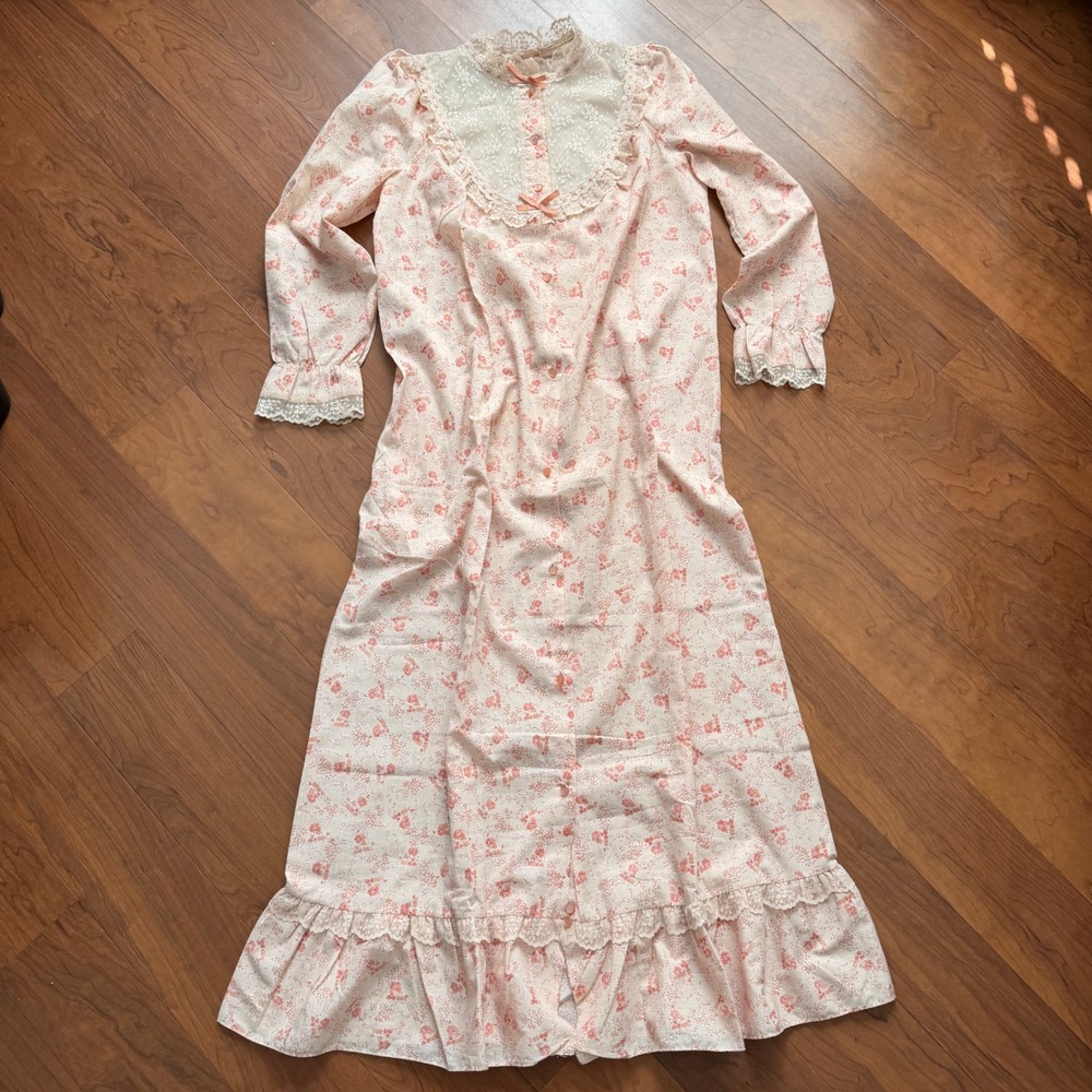 Vintage St Michael Pink Floral Lace Nightgown Romantic UK Cottagecore Victorian